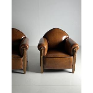 1920 Fauteuils club en cuir de mouton Art Déco
