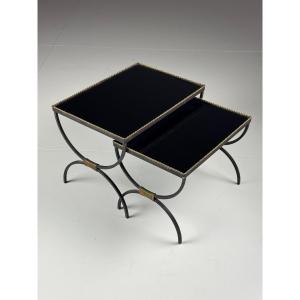 Tables gigognes vintage en verre noir