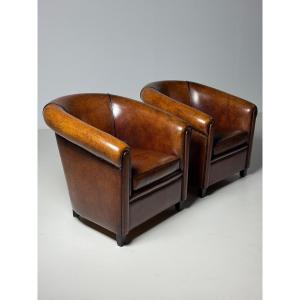 Set de 2 fauteuils club en cuir de mouton