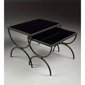 Tables gigognes vintage en verre noir