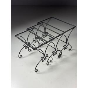 Set Of 3 Nesting Metal Tables, 20th Century