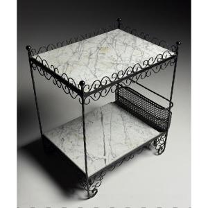 Table d'appoint en métal blanc marbré