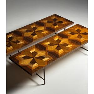 2 Parquet Coffee Tables With Iron Frames