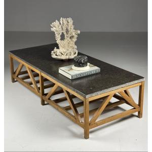 Table basse avec plateau en pierre bleue