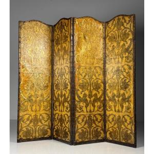 Paravent du XIXe siècle, jaune et doré