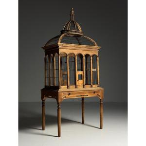 Cage à oiseaux vintage en teck