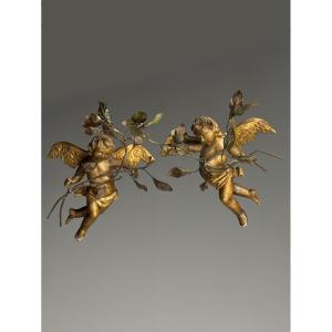 Set Of 2 Gold Cherub Lamps