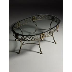 Table basse de style Empire avec plateau en verre