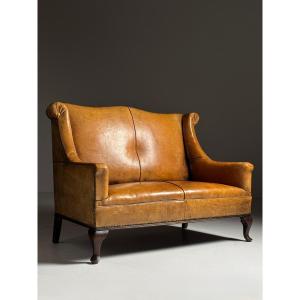 Small Sheepskin Leather Bench, Mid-20th Century