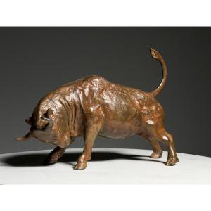 Bronze Statue By P. Chenet Depicting A Bull