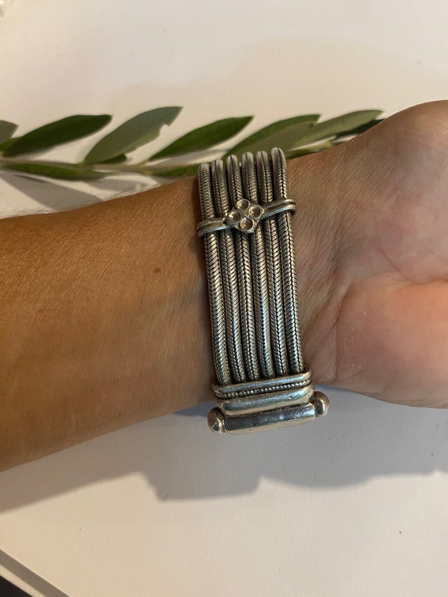 Antique Solid Silver Tribal Bracelet Rajasthan 1920 Articulated -photo-4