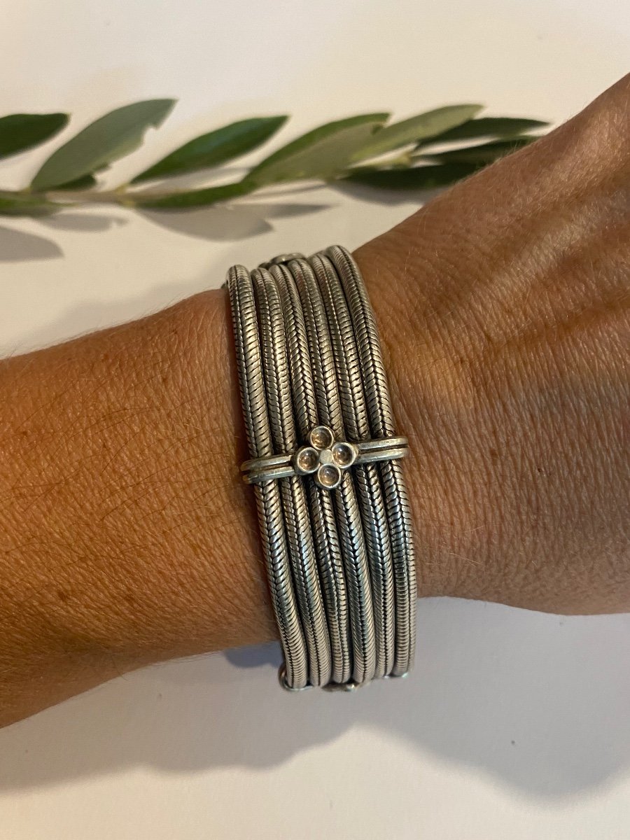 Antique Solid Silver Tribal Bracelet Rajasthan 1920 Articulated 