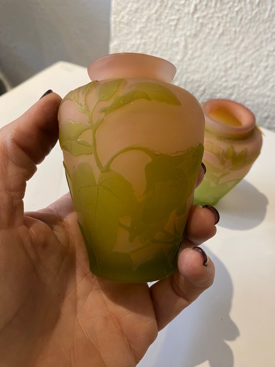 Pair Of Gallé Glass Paste Vases Art Nouveau Period -photo-2