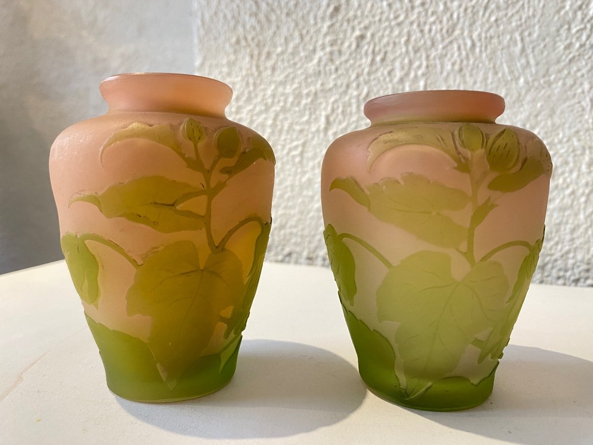 Pair Of Gallé Glass Paste Vases Art Nouveau Period 