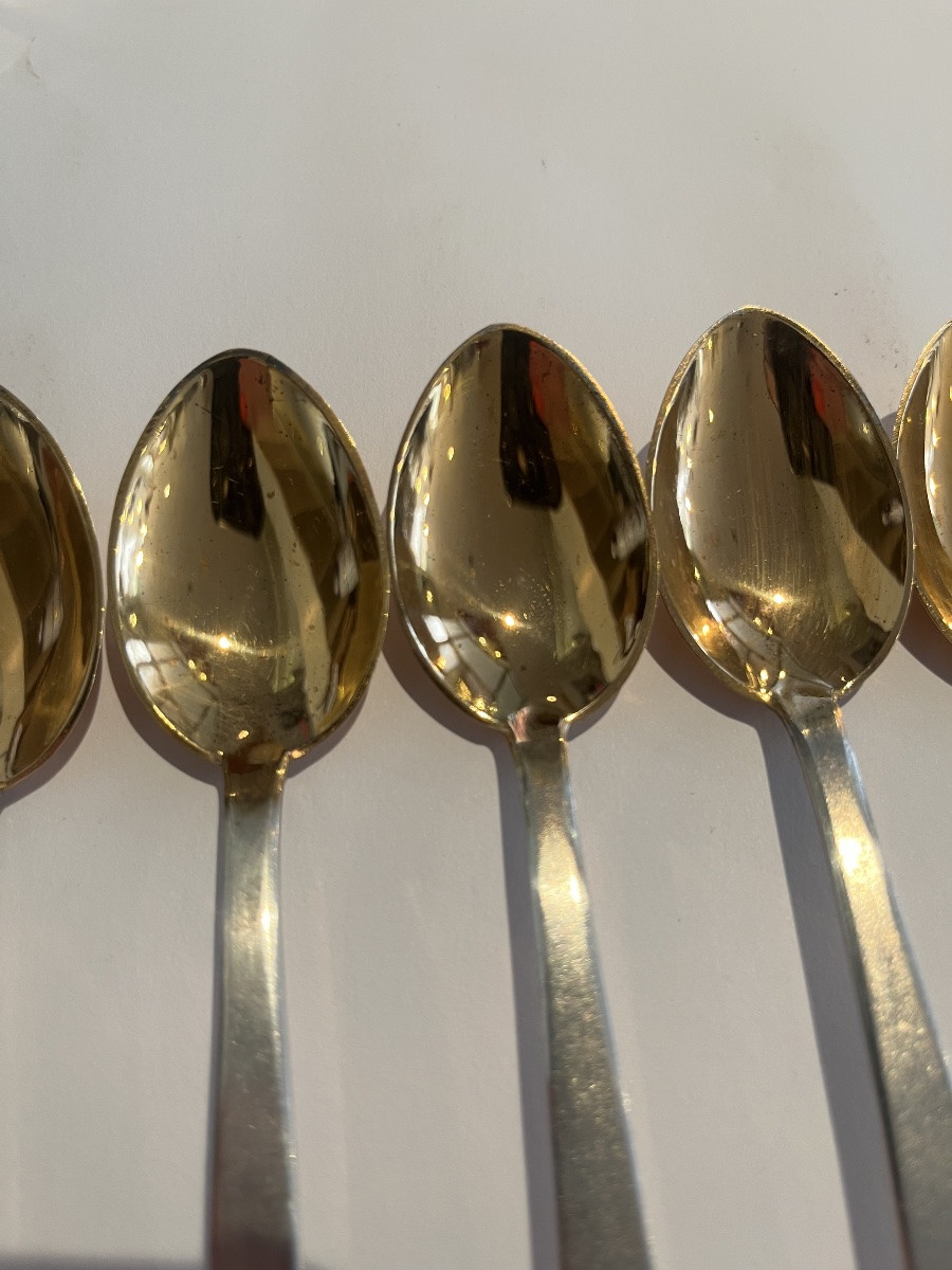 Russian Vermeille Solid Silver Dessert Spoons -photo-2