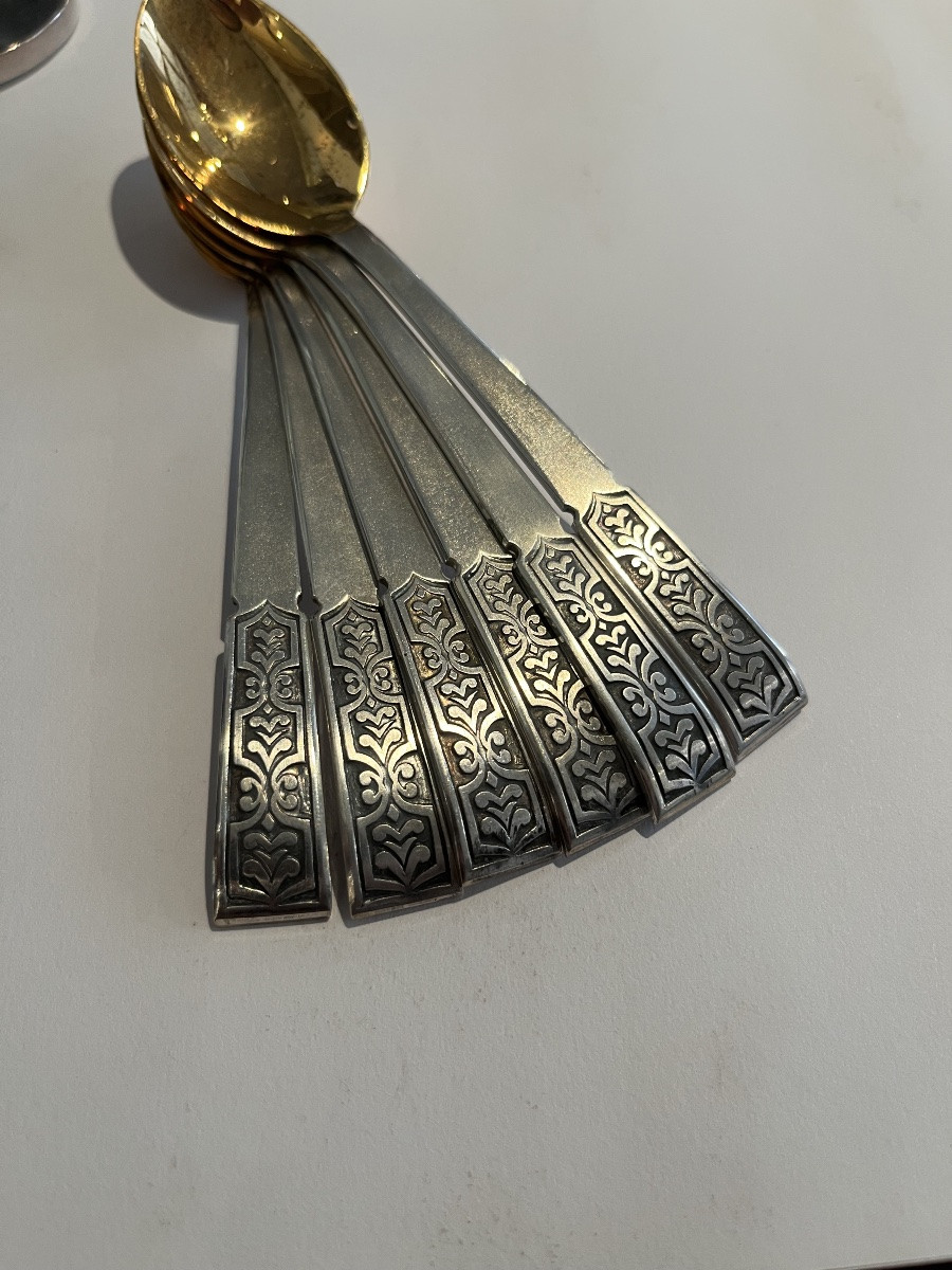Russian Vermeille Solid Silver Dessert Spoons -photo-3