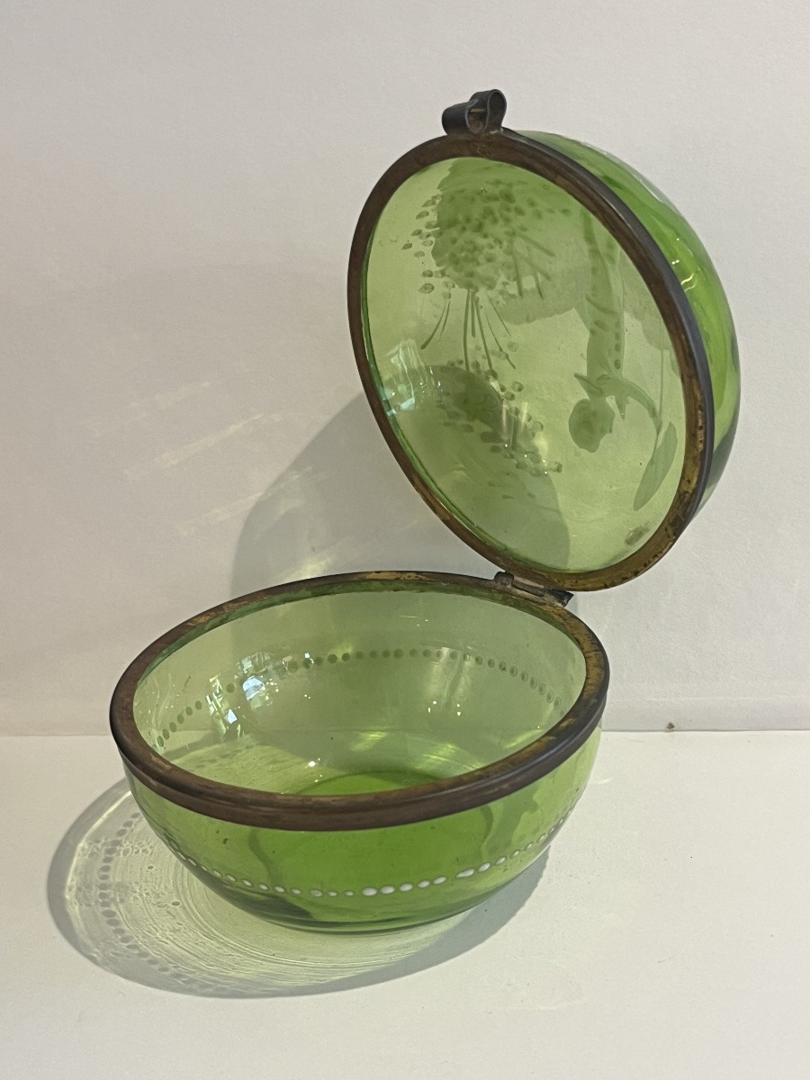 Ancienne boîte bijoux verre émaillé XIX e Mary Gregory -photo-2