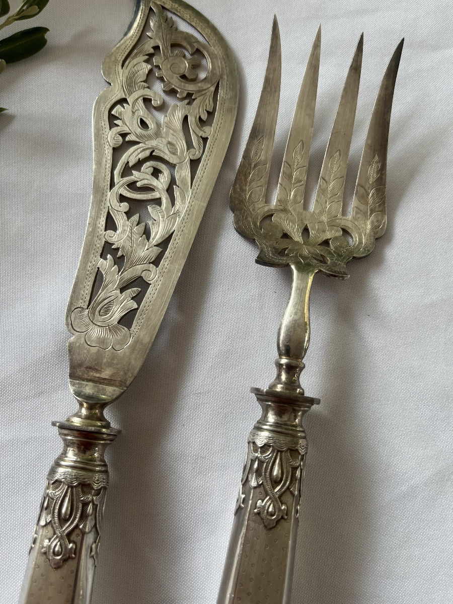 Solid Silver Fish Service With Serving Cutlery-photo-3