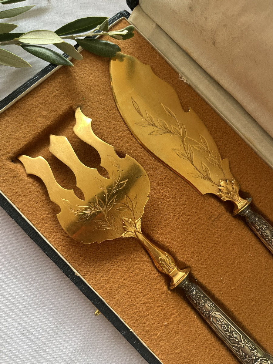 Ancien service à poisson argent massif doré Louis xv-photo-1