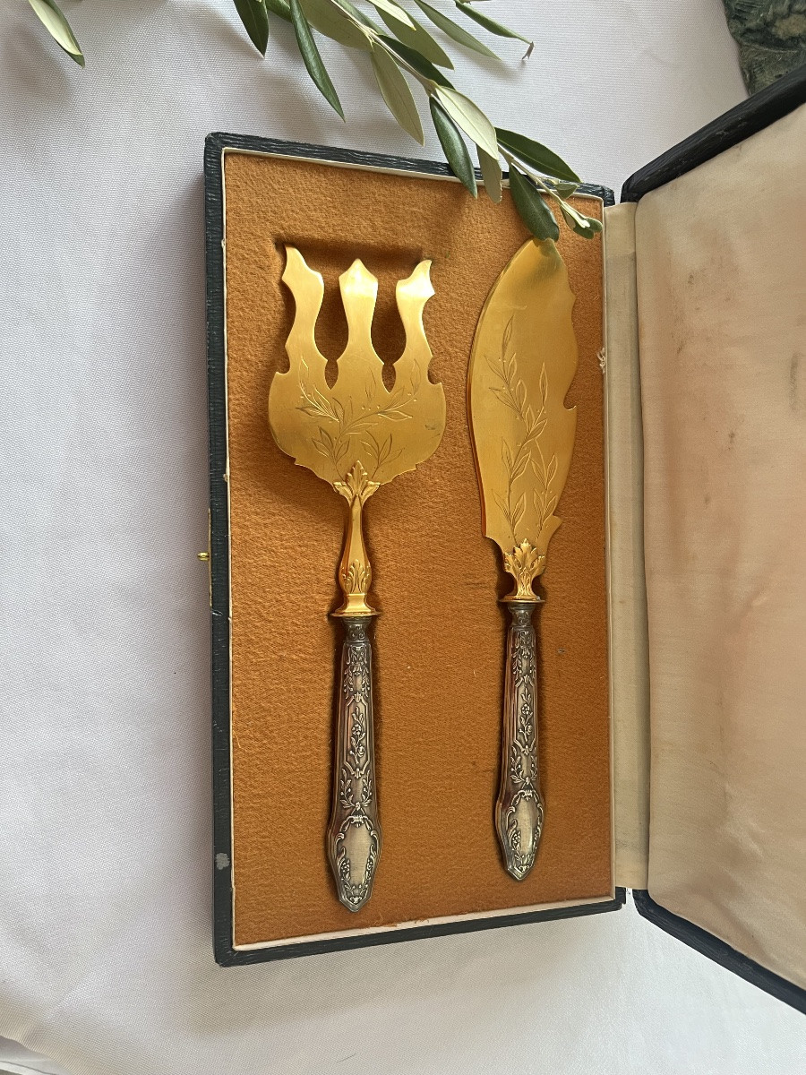 Ancien service à poisson argent massif doré Louis xv-photo-2