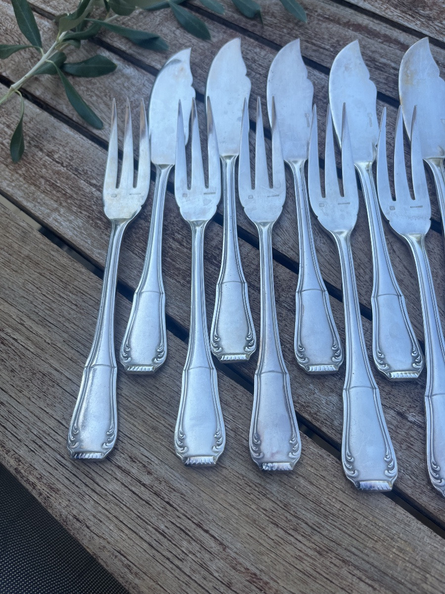 Boulenger Neoclassical Fish Service In Silver Metal -photo-2