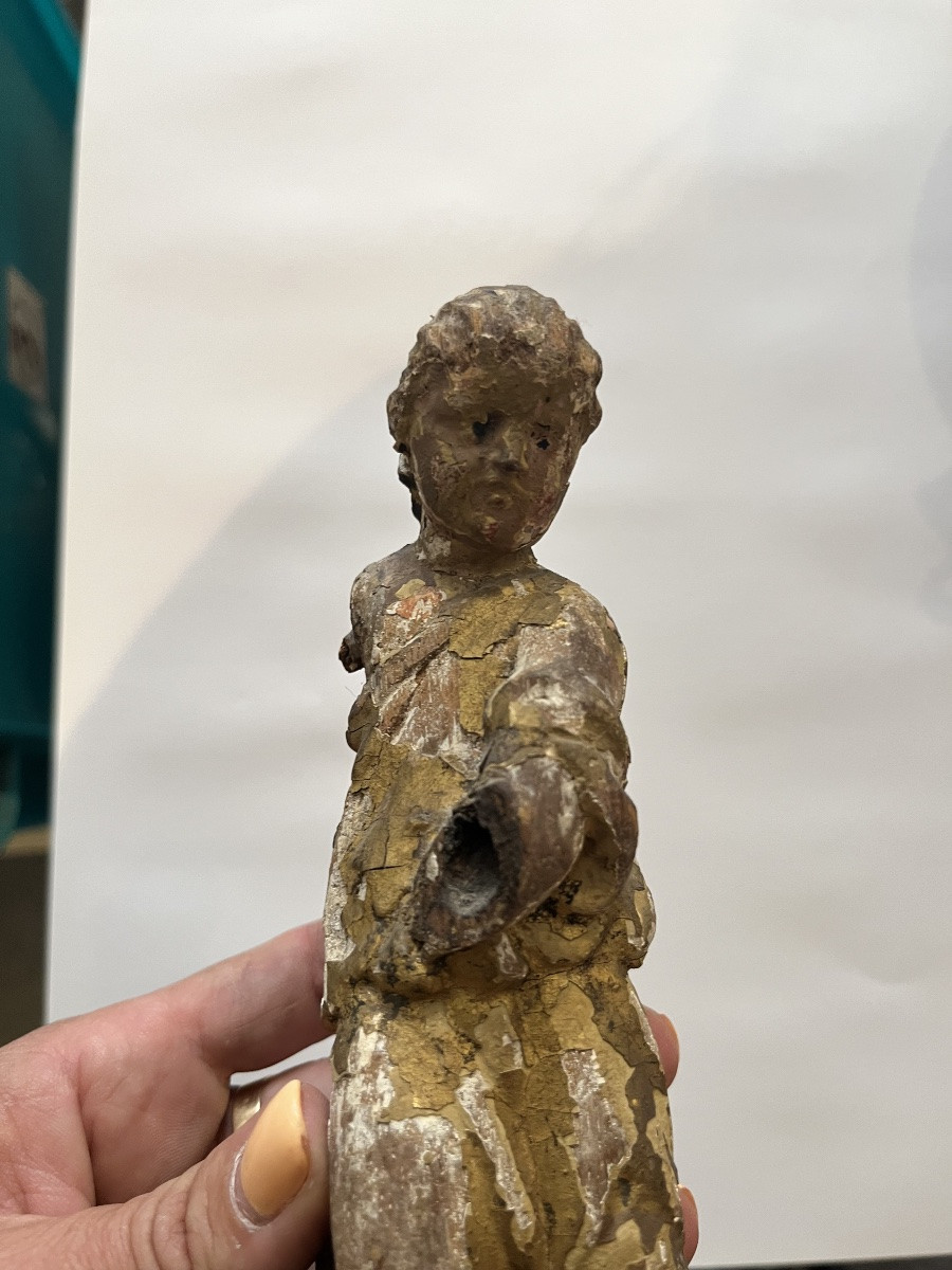 Ancienne sculpture religieuse bois dore XVIII e siècle putti-photo-1