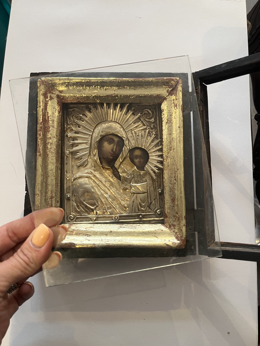 Antique Russian Solid Silver Icon Mother Of God -photo-3