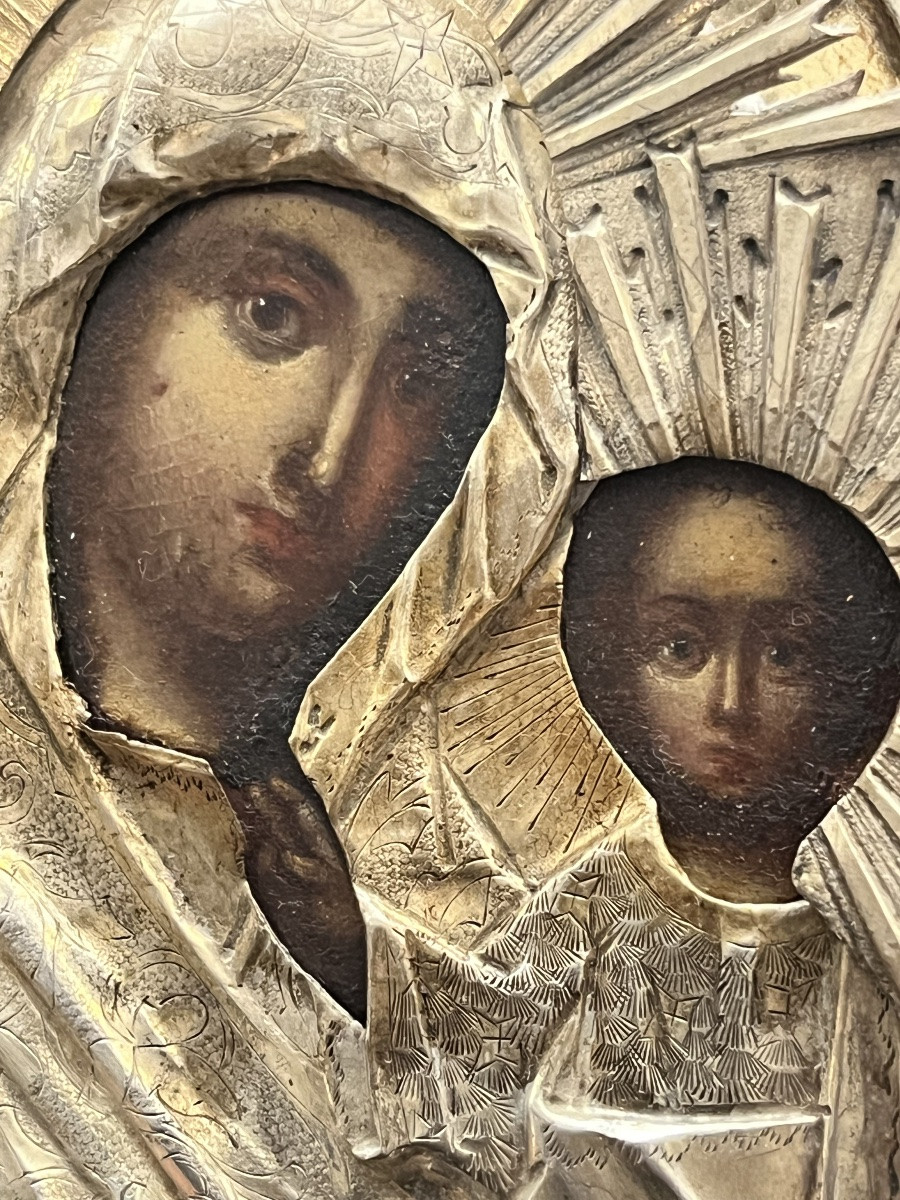 Antique Russian Solid Silver Icon Mother Of God -photo-4
