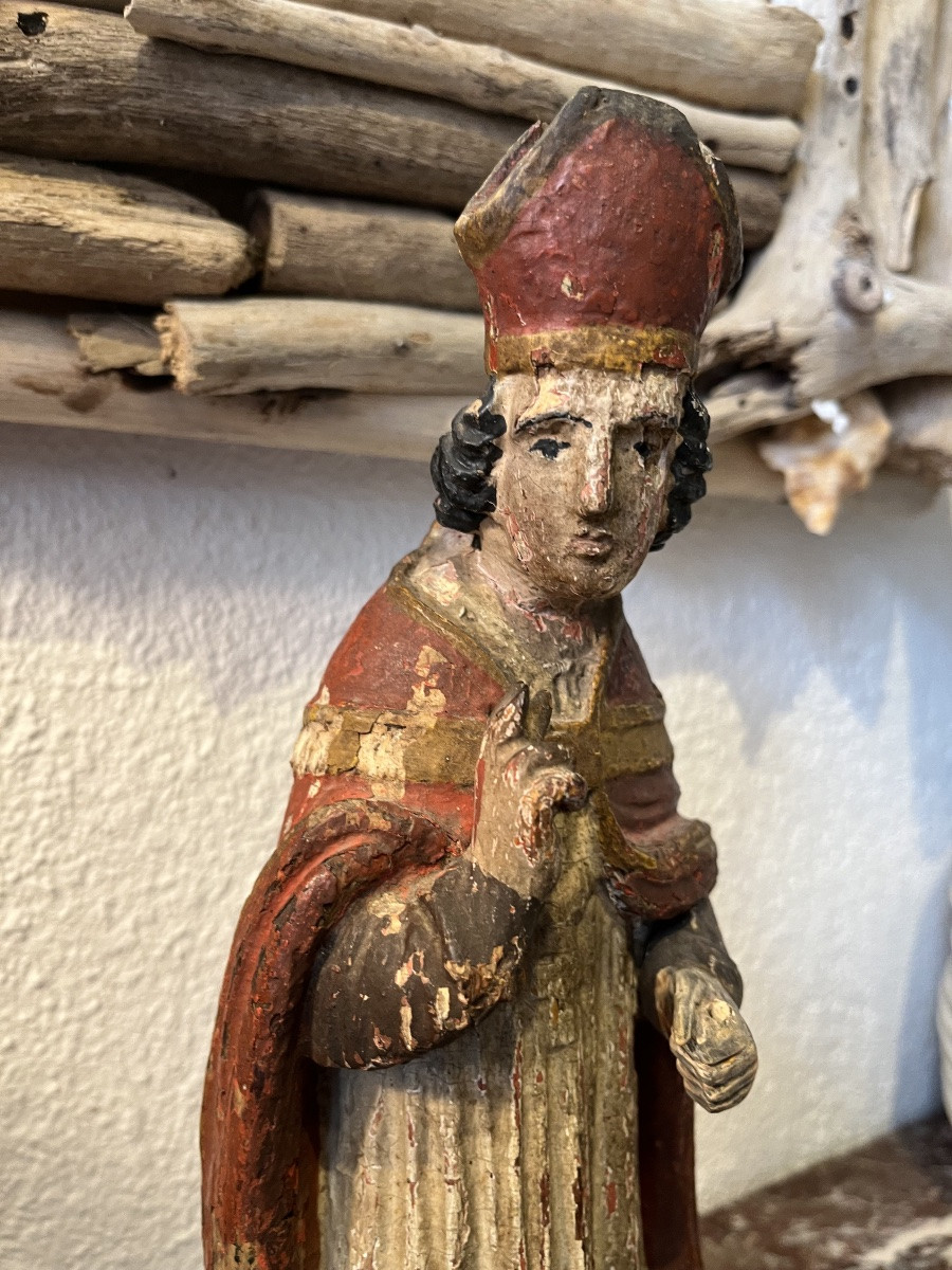 Évêque bois sculpté polychrome fin XVIII sculpture religieuse-photo-2