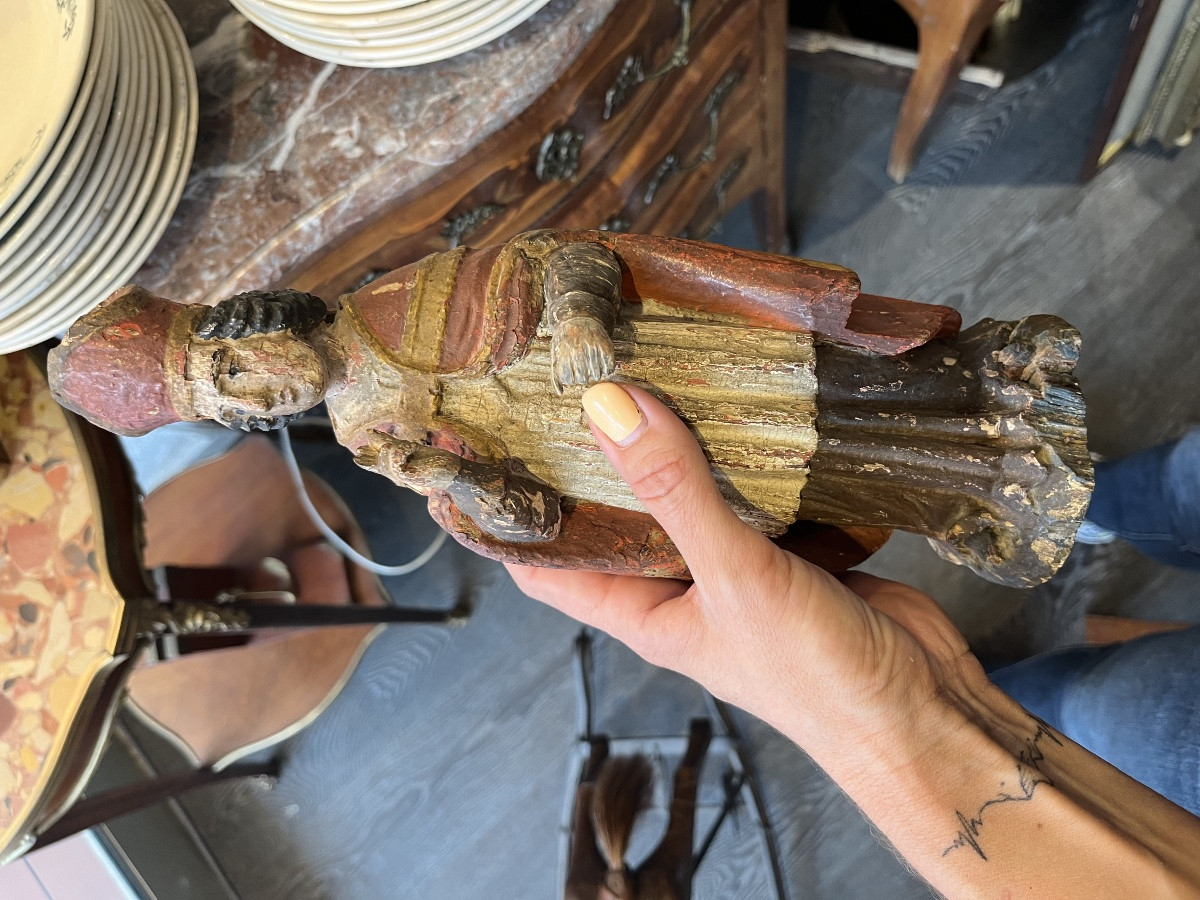 Évêque bois sculpté polychrome fin XVIII sculpture religieuse-photo-4