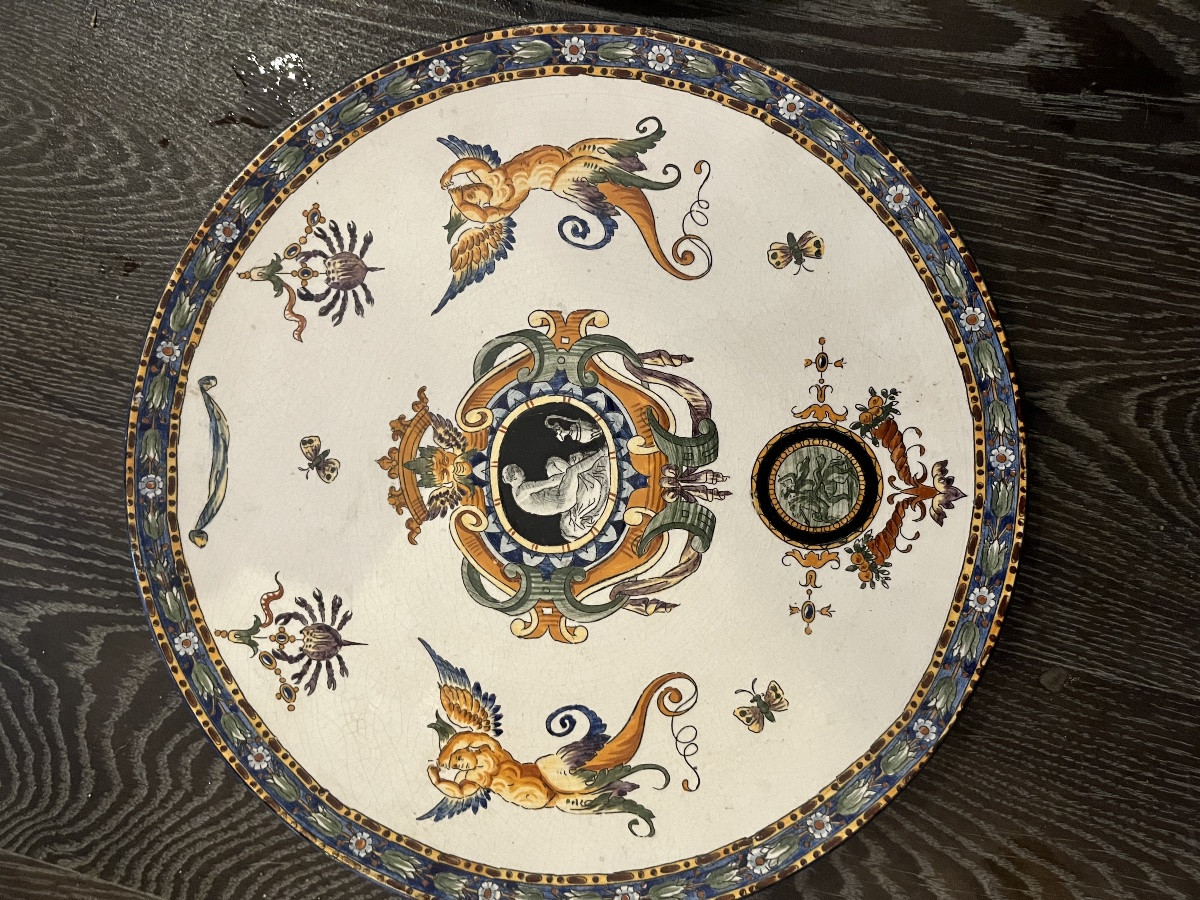 Gien Renaissance 19th Century Pair Of Large Round Platters -photo-1