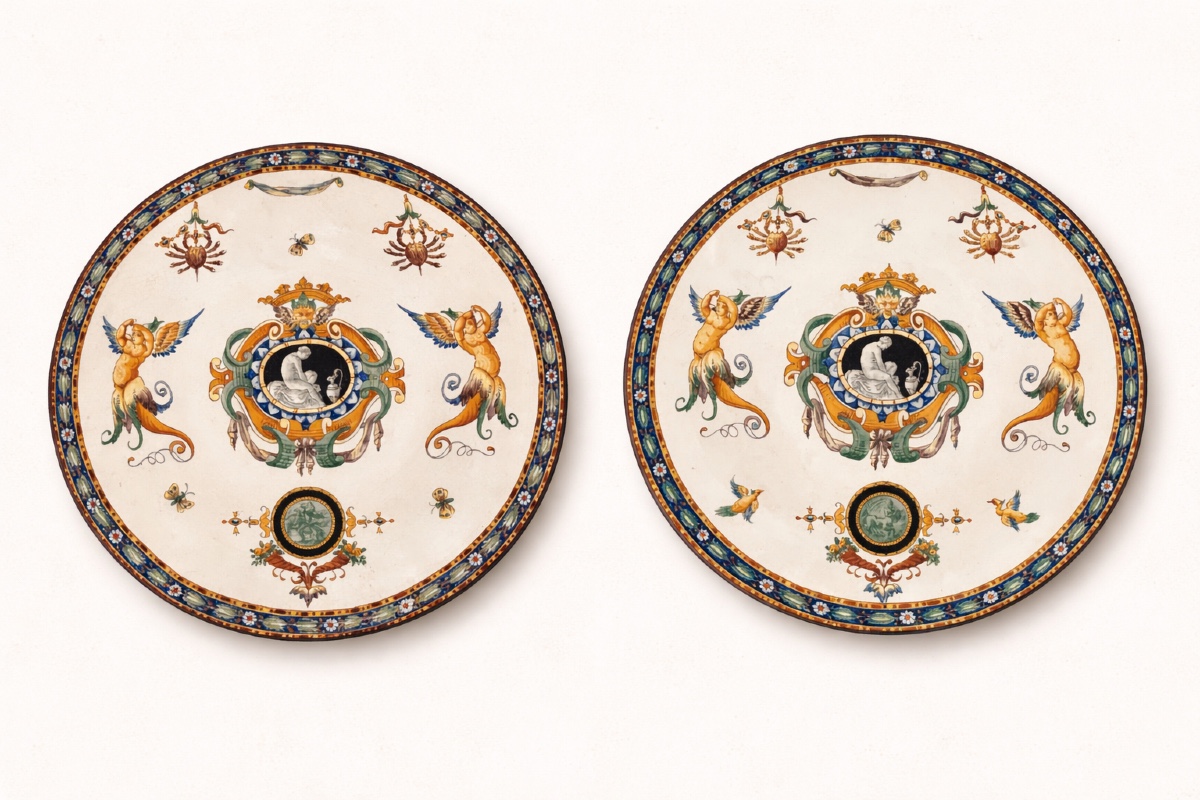 Gien Renaissance 19th Century Pair Of Large Round Platters 