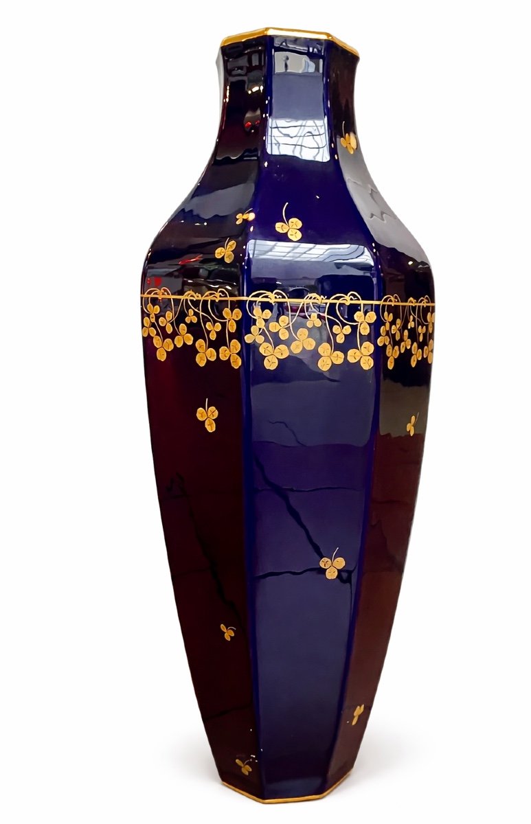 Large Sèvres Porcelain Vase, Blue With Gold Decoration 