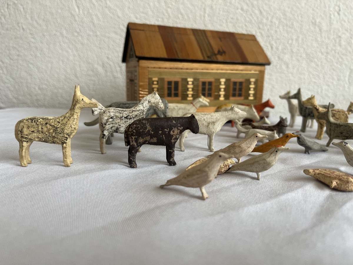 Noah's Ark Straw Marquetry Animals Wood Germany-photo-6