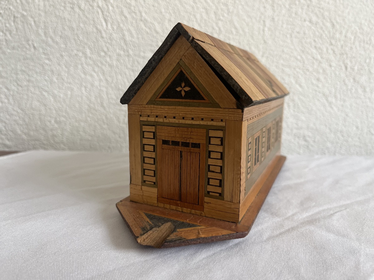 Arche de Noé jouet ancien marqueterie de paille -photo-2