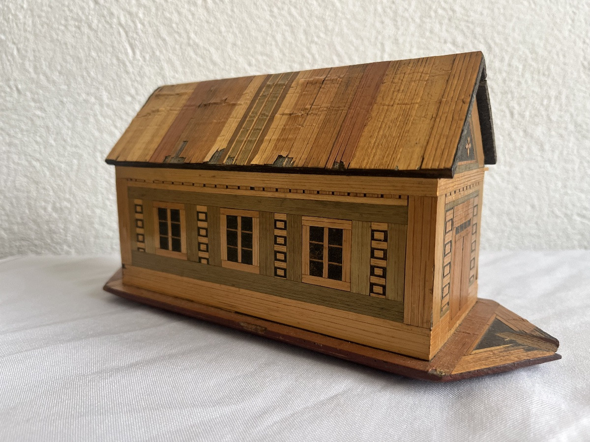 Arche de Noé jouet ancien marqueterie de paille -photo-3