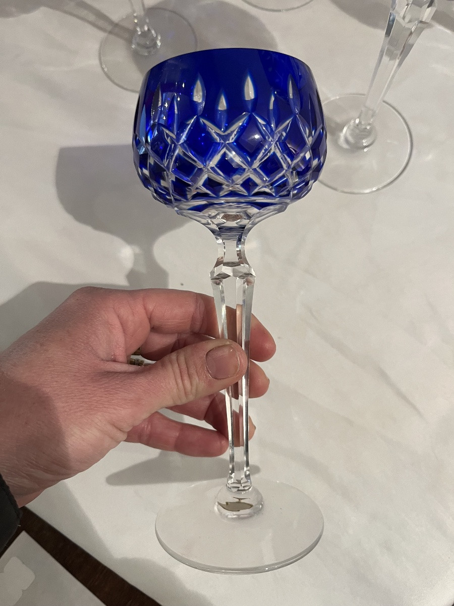6 Lorraine Roemer Blue Crystal Glasses -photo-3