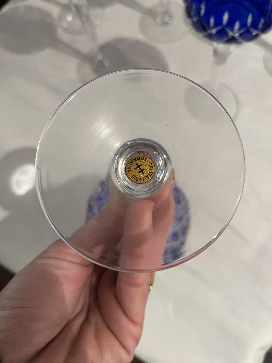 6 Lorraine Roemer Blue Crystal Glasses -photo-4