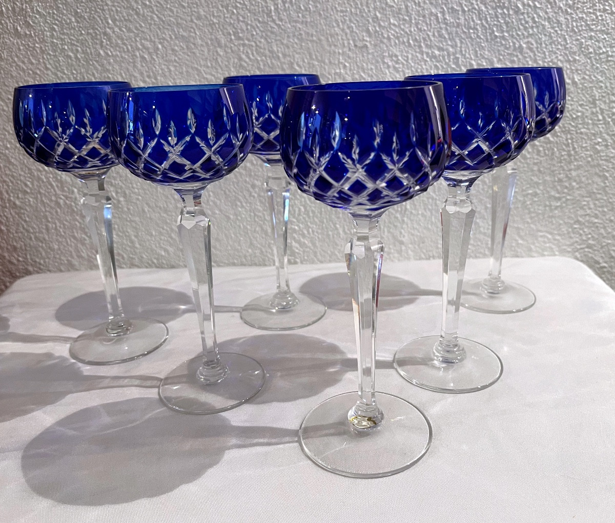 6 Lorraine Roemer Blue Crystal Glasses 