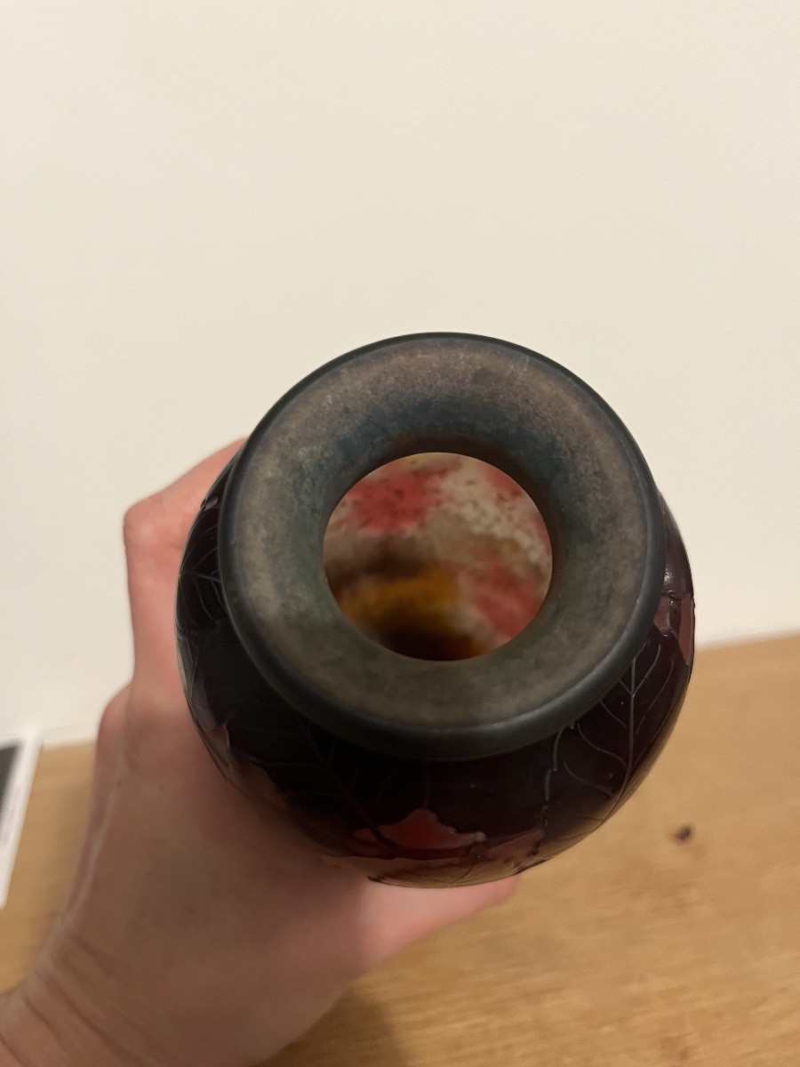 Emile Galle Vase In Fuchsia Pâte De Verre, Art Nouveau Style-photo-1