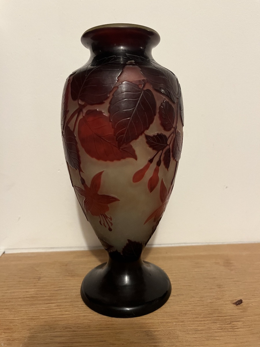 Emile Galle Vase In Fuchsia Pâte De Verre, Art Nouveau Style-photo-3