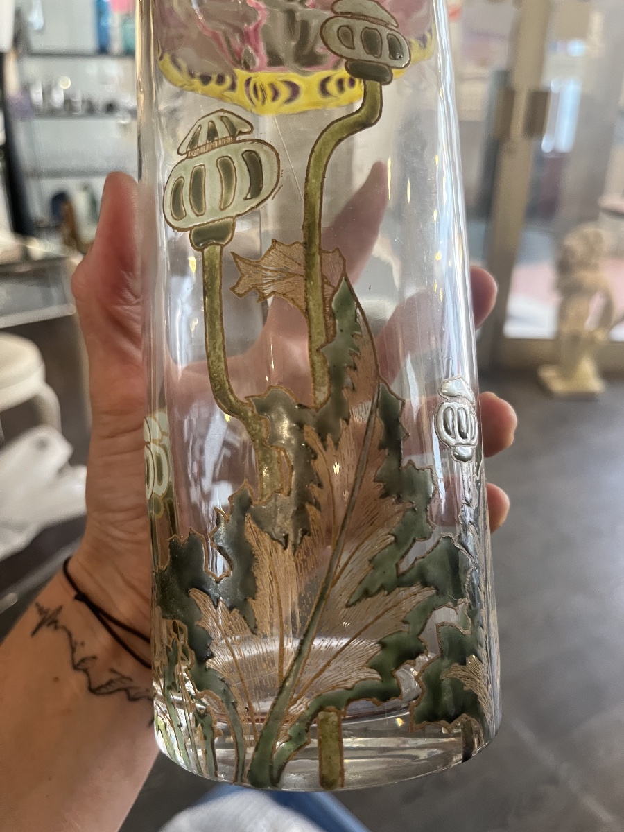 Ancien vase Legras verre émaillé art nouveau -photo-3