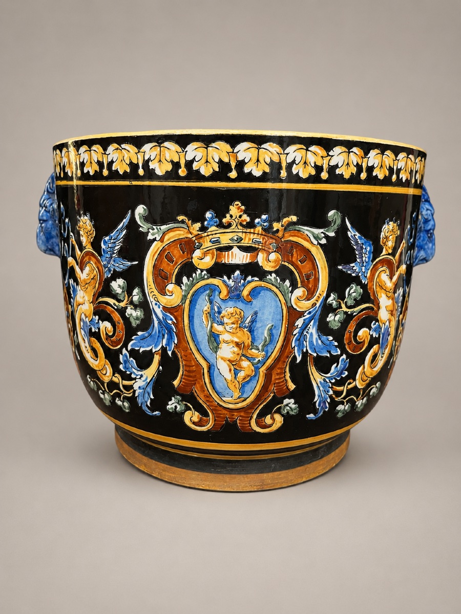 Cache pot faïence de Gien XIX e renaissance 