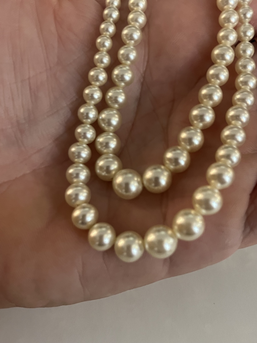 Ancien collier de perles sur deux rangs, fermoir, argent et brillants-photo-3