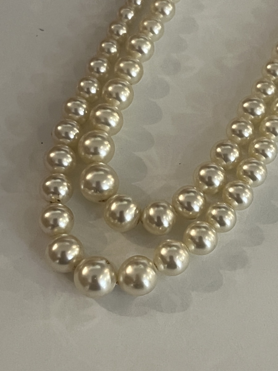 Ancien collier de perles sur deux rangs, fermoir, argent et brillants-photo-4