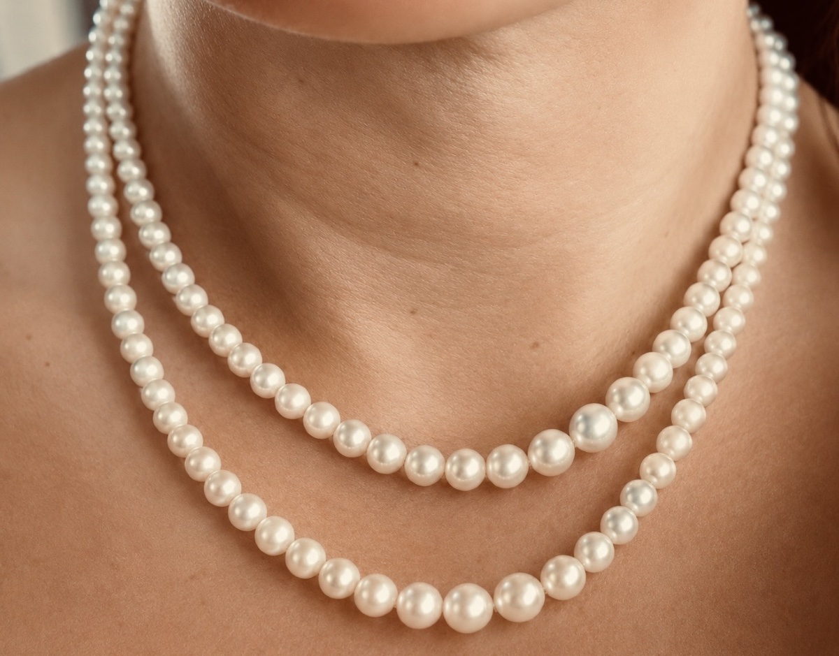 Ancien collier de perles sur deux rangs, fermoir, argent et brillants-photo-1