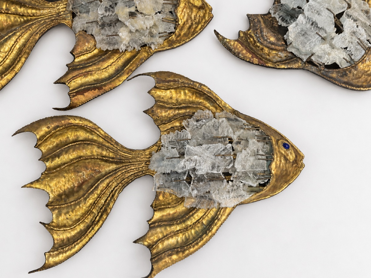 3 Fish-shaped Wall Sconces From The 1970s, Duval Brasseur Style -photo-2