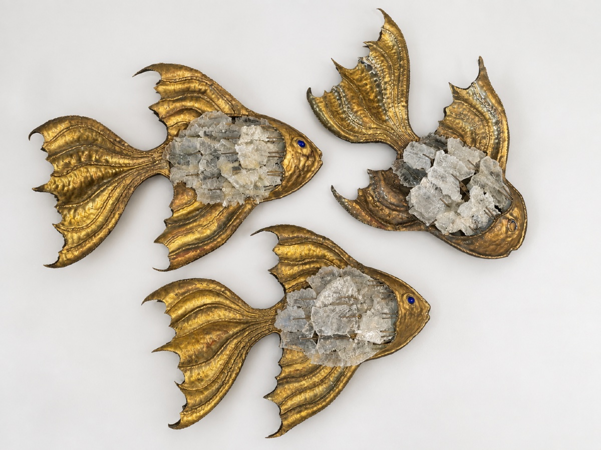 3 Fish-shaped Wall Sconces From The 1970s, Duval Brasseur Style 