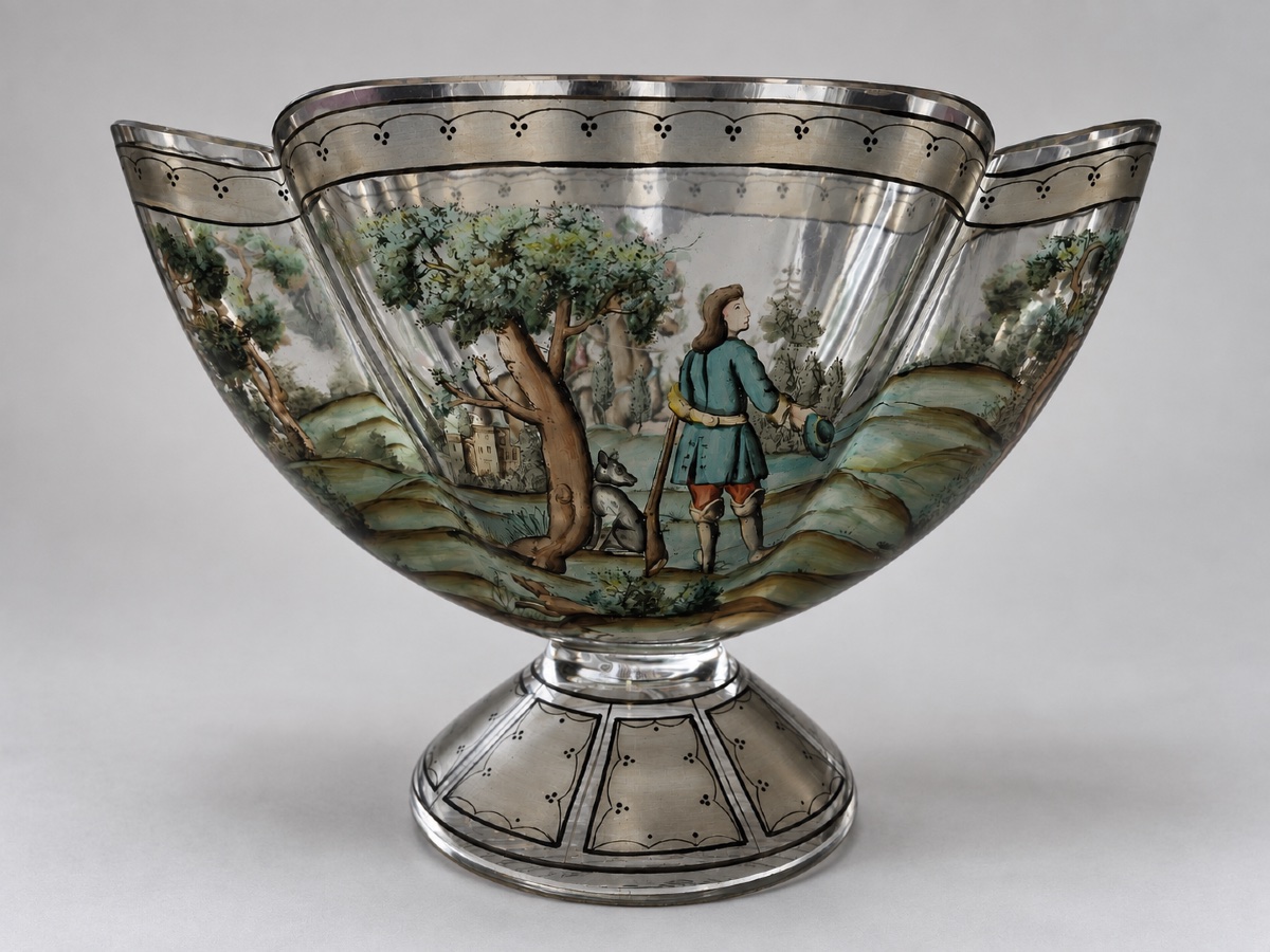 Coupe verre émaillé décor chasse Josef lenhard XIX e 