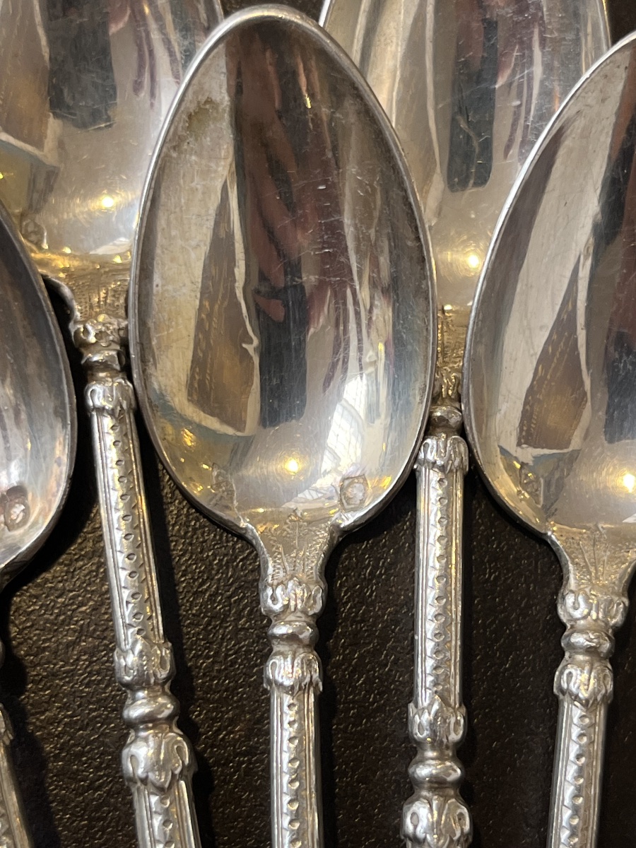 8 Solid Silver Russian-style Dessert Teaspoons-photo-2